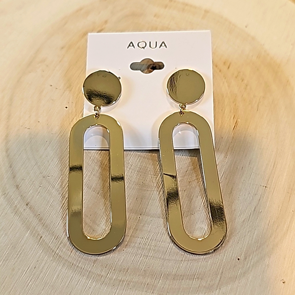 #Gold Oval Drop Earrings 3''